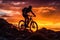 Mountain biking bliss, Silhouette of cyclist on rocky trail at sunset