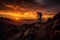 Mountain biking bliss, Silhouette of cyclist on rocky trail at sunset