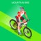 Mountain Biking Cyclist Bicyclist Athlete Summer Games Icon Set.Mountain Biking Cycling Concept.3D Isometric Sporting Bicycle