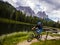 Mountain biking in the Dolomites, Misurina, Italy. Tre Cime di L