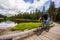 Mountain biking in the Dolomites, Misurina, Italy. Tre Cime di L