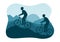 Mountain Biking Illustration with Cycling Down the Mountains for Sports, Leisure and Healthy Lifestyle in Flat Cartoon Silhouette