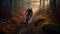 Mountain biking men speed through foggy forest on dirt road generated by AI