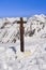 Mountain blank signpost in winter