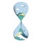 Mountain with blue sky landscape in sand houseglass/clock, paper art/paper cutting