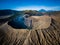 Mountain Bromo active volcano crater in East Jawa, Indonesia. Top view from drone fly