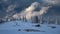 Mountain cabana and heavily snowed trees, Pangarati Peak, Harghita, Transylvania, Romania, Europe