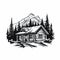 Mountain Cabin Classic Tattoo Style Black And White Illustration