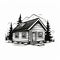 Mountain Cabin And Trees Vector Illustration