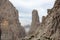 Mountain Campanile Basso in Brenta Dolomites with clouds, Italy