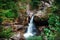 Mountain cascade waterfall. Eastern Abkhazia. Near the town of Tkvarcheli. Akarmara District