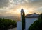 Mountain of castle San Juan. Costa Brava, Blanes, Spain. Chapel of John Baptist, at sunset.