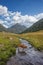 Mountain cattle crossing river in Andorran valley