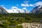 Mountain chain with Cerro Torre at the Laguna Torre trek in the Los Glaciares National Park