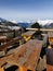 Mountain chalet with panorama benches and tables