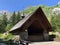 Mountain chapel Bruderklausen-Kapelle on the alpine lake Seealpsee and in the Appenzellerland region