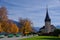 Mountain church in autumn