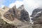 Mountain Cima Sella, col Bocca del Tuckett and snow field panorama in Brenta Dolomites, Italy