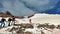 Mountain climbers climbing on northern glacier of Mount Damavand , Iran