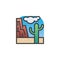 Mountain, cloud and cactus filled outline icon