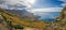 Mountain, covered with clouds against the blue sea. The picturesque bay of Laspi, Crimea seascape in autumn. seascape coast,