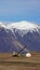 Mountain and crane near Hofn in east fjords in Iceland