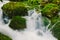 Mountain creek detail with mossy rocks and crystal clear water