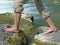 Mountain creek and girls feet, doing kneippism