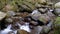 Mountain creek. Water moves down through rocks in the mountains