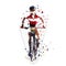 Mountain cycling, polygonal mtb biker, isolated geometric vector illustration. Front view
