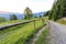 Mountain dirt gravel road in Carpathian mountains, Ukraine with