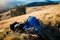 Mountain equipment on the ground close up