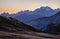 Mountain evening dusk peaceful hazy view from Giau Pass