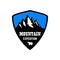 Mountain expedition. Emblem template with rock peak. Design element for logo, label, emblem, sign, poster.