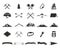 Mountain expedition silhouett icons set. Climb and camping shapes collection. Simple black pictograms. Use for creating