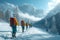 Mountain exploration Snowshoers trekking through a picturesque winter wilderness