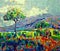 Mountain field expressionism painting