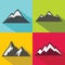 Mountain flat icons with long shadow on color background