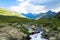 Mountain flowing stream picturesque view. Altai Mountains, Russia