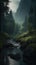 Mountain and Fogy Rain Forest Lake of Landscape Background AI Generative