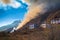 Mountain forest fire in Lachung Sikkim, India.