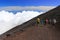 Mountain Fuji climbing and sea of clouds.