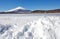 Mountain fuji and Ice lake in winter at Yamanakako lake