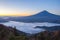 Mountain Fuji and sea of mist above Kawaguchiko lake