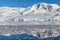 Mountain and the glacier reflected in the Antarctic waters of Ne