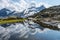 Mountain glacier reflection in Austrian Alps