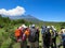 Mountain guides and climbers prepare to start climbing Mount Meru in Arusha National Park in Tanzania