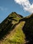 mountain hiking path scary ridge walk during sunny summer day swiss alps hohenweg