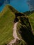 mountain hiking path scary ridge walk during sunny summer day swiss alps hohenweg