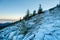 Mountain hiking trail during a frosty winter morning